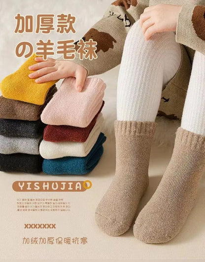 Winter 30% Wool Cashmere Warm Furry Kids Sock Chic Solid Color 🧦