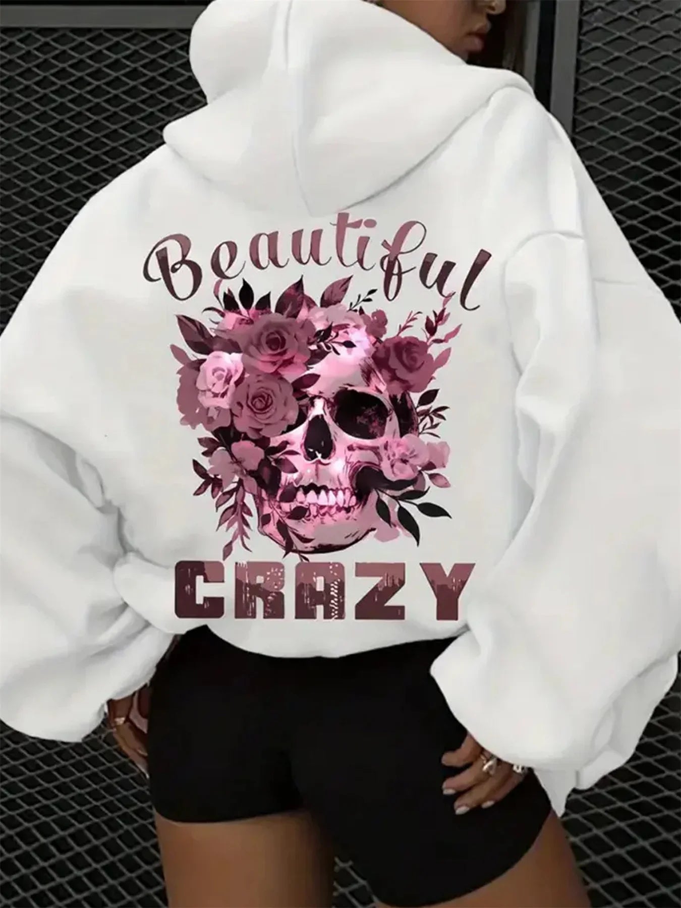 Women's autumn and winter casual hoodie with skull and floral