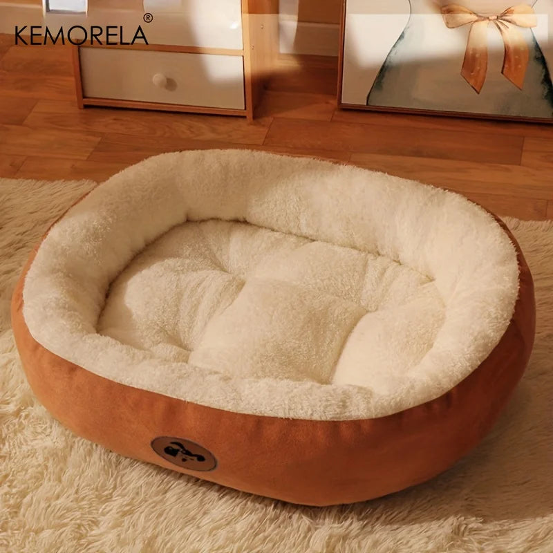 Plush Oval Pet Bed for Dogs and Cats, Thickened achine Washable