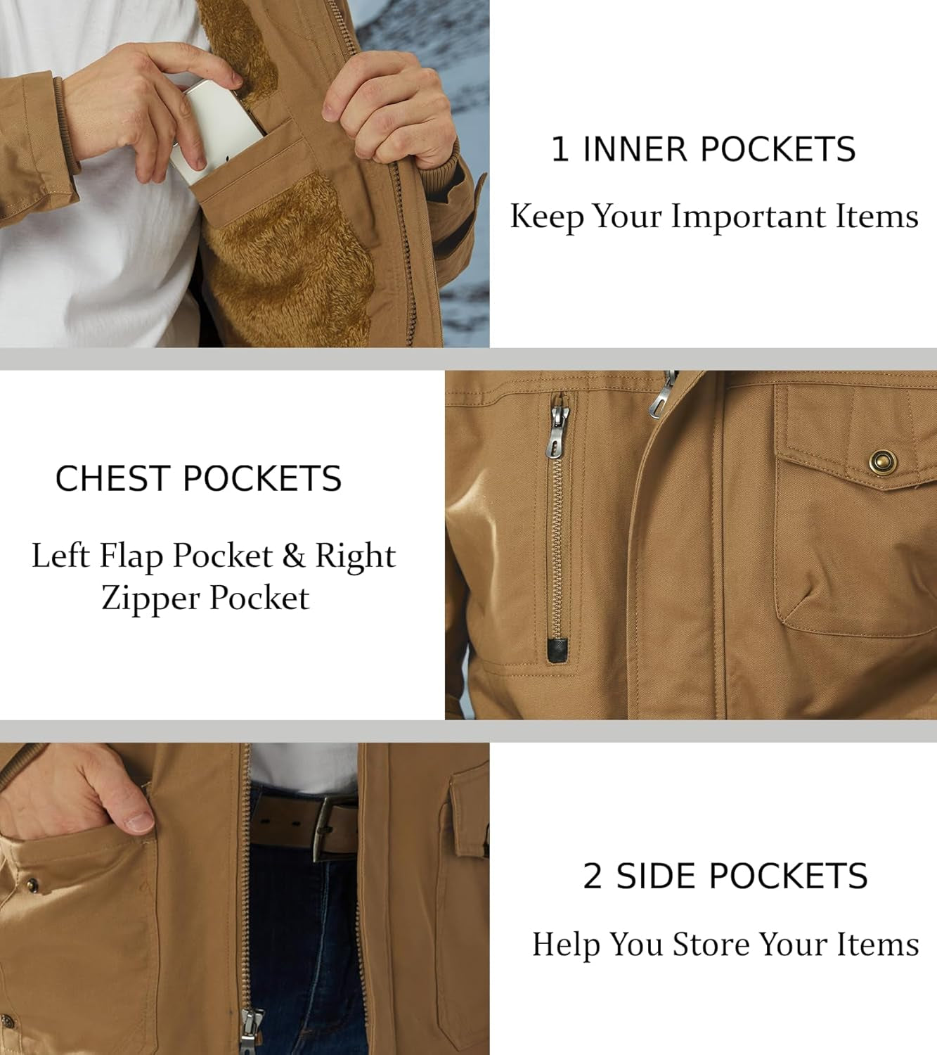 Men'S Winter Coat Fleece Lined Military Jacekt Thick Cotton Parka Jacket Warm Cargo Jacket Work Coat with Hood