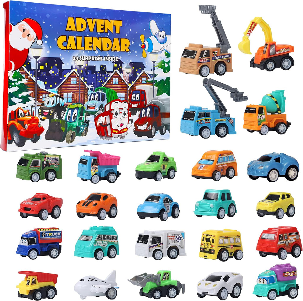 Christmas Advent Calendar 2025 with 24 Different Vehicles, Car Advent Calendar for Kids, Car Stocking Stuffer Toys, Countdown to Christmas for Kids Toddlers Teen Boys and Girls