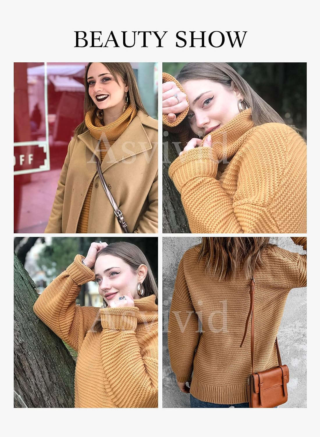 Chunky Turtleneck Sweaters for Women Long Sleeve Knit Pullover Sweater Jumper Tops