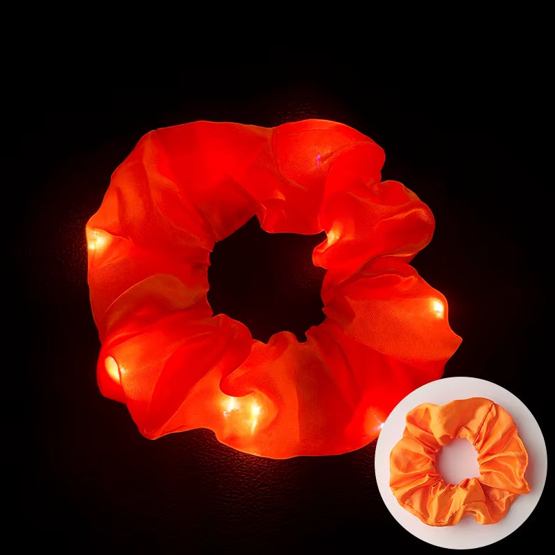 10PCS Glowing LED Hair Scrunchies Satin Elastic Ponytail Holders for Girls Night Party Festivals Stage Performance Hair Styling